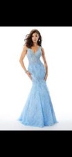 Morilee 46014 Bahama Blue Prom Dress Size 8 NEW Beaded Lace No Slit $750 Retail