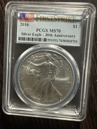 2016 $1 SILVER EAGLE FIRST STRIKE 30TH ANNIVERSARY PCGS MS70