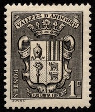 Andorra 1937 SGF83 Arms 1c black LH mint with gum
