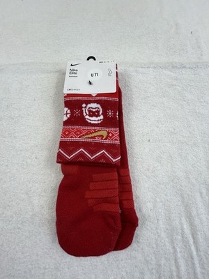 Nike ELITE Crew Basketball Socks Ugly CHRISTMAS Theme Mens 12-15 Dri Fit  New
