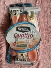 Women’s Schick QUATTRO Disposables Razors ~ 3 Pack ~ SPARKLE (Papaya & Pearl)