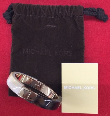 Authentic Michael Kors Faux Gold Tortoise & Ivory Bangle W/Bag/Book, (C-5)