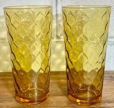 Set of 2 Anchor Hocking Vintage Amber Honeycomb 14 ounce Tall Tumbler Glass