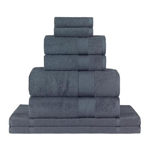 8-Piece Luxury Grey Towel Set in 100% Premium Turkish Cotton