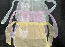 Lot of 3 Vintage Sheer Hostess Half Aprons - White Lace  Organza Mid Century.