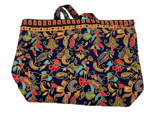 Borsa a mano da spiaggia BATIK donna blu cotone multicolore foderata a spalla H 14" L 18"