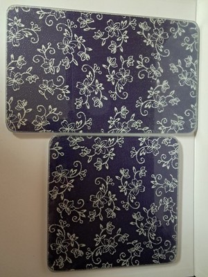 TEMPTATIONS BY TARA FLORAL LACE BLUE RECTANGLE SQUARE CASSEROLE TRIVETS Set Of 2