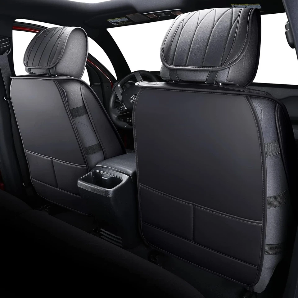 Juego completo de fundas de asiento delanteras traseras de cuero negro Fit Toyota Tacoma 2012-2025 4 puertas Foto 4 de 4