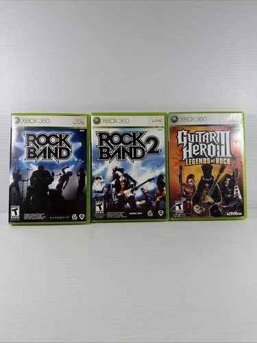 XBOX 360 Live Lot of 3 Rock Band - Rock Band 2 - Guitar Hero 3 - Tested Complete