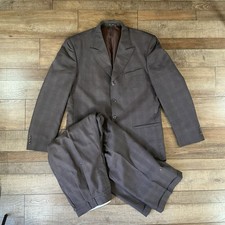 Zacchi Classico Italiana Men's Brown Plaid 2PC Suit 45L Jacket 35x36 Pants #1117