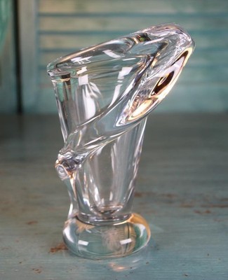 Vintage Art Vannes Le Chatel France Crystal Glass 7'' Calla Lily Vase Signed