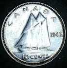 1947 Canada 80% Silver 10 Cents Circulated Dime With Maple Leaf King George VI