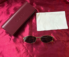 NEW Authentic Gucci Gold Metal Oval Sunglasses Tinted Lenses With Case