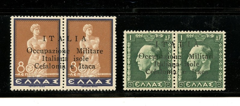 Ionian Islands #N6 & #N7 (I808) Pairs O/P issues of 1941, M, LH, FVF, CV$355.00