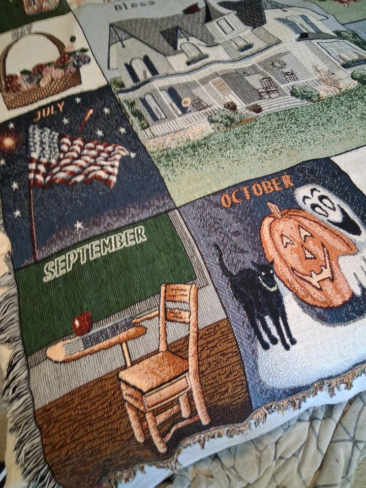 Manta tejida vintage bendice nuestra casa vacaciones tapiz calendario 68x50 Foto 2 de 4