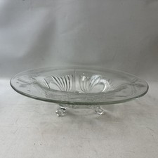 Clear Glass Footed Bowl Vintage Paden City Maya Rare Floral Wheel Cut Clear Glass Footed Bowl Vintage Paden City Maya Rare Floral Wheel Cut