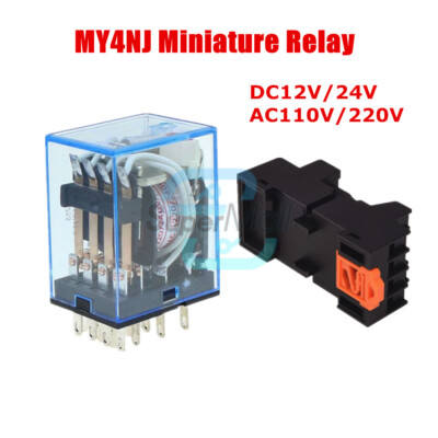 MY4NJ 12v/24v/110v/220v Coil Power Relay DIN Rail Mounted 14Pin 4PDT / Socket
