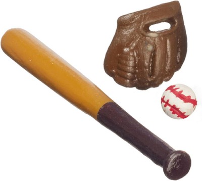 Melody Jane Dolls Houses Dollhouse Baseball Bat Glove & Ball Miniature Games Acc