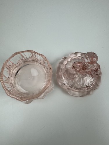 Vintage Moser Glass Pink Colonial Lady Powder Jar/Trinket Cambridge Ohio 5" X 3" - Picture 4 of 4