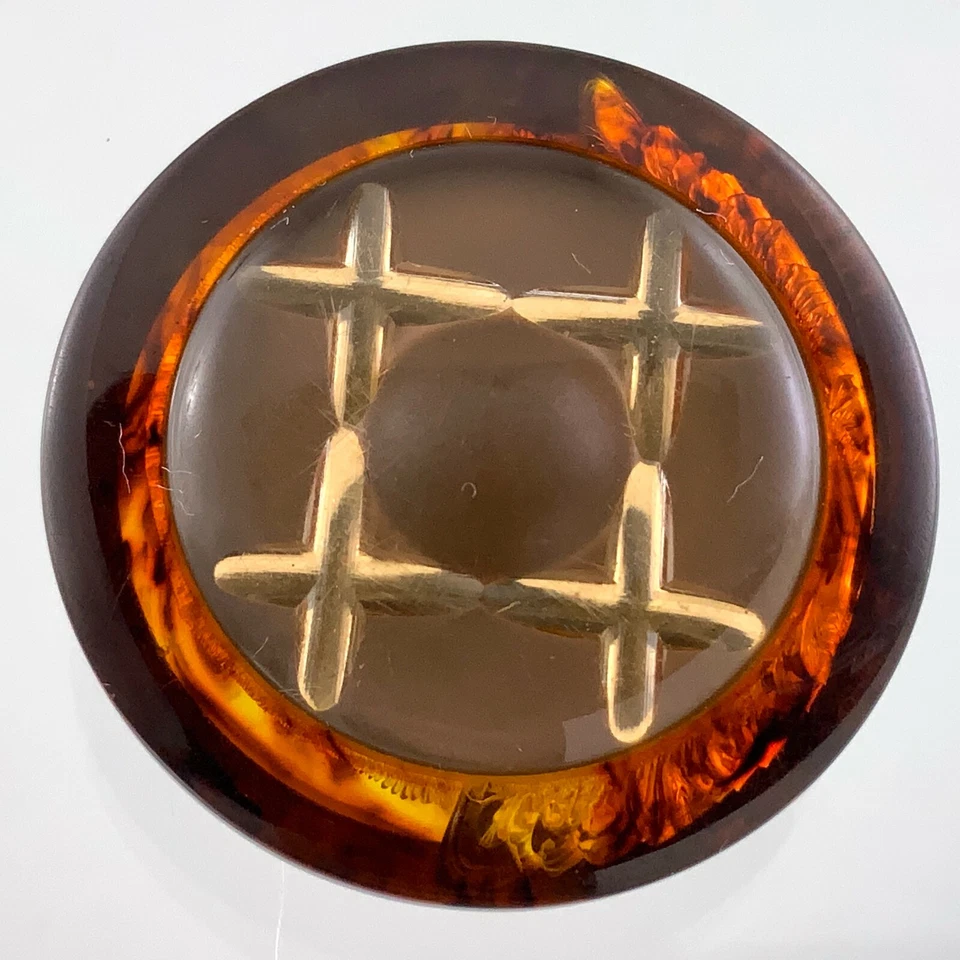 Bakelite With Lucite Brown Color Garment Button 1.5in Checker Pattern 324B - Image 2 of 4