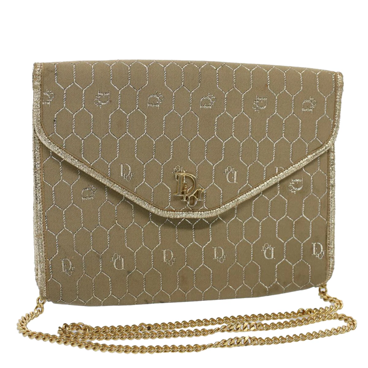 Sac bandoulière chaîne en nid d'abeille en toile Christian Dior beige authentique ti1244