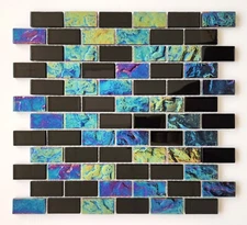 Iridescent Black 1x2 inch Glass Pool Tile UV & Chemical Safe Pool and Bathroom