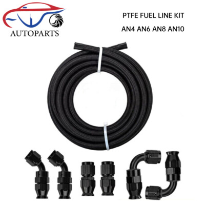 6/8/10AN Black Nylon Braided PTFE Fuel Line 10/20FT 6PCS Fittings Hose Kit E85