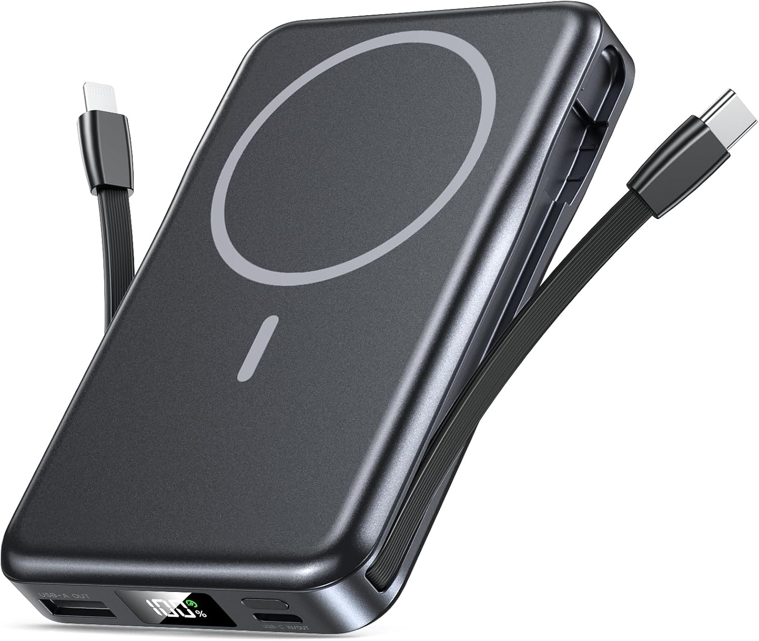 for Magsafe Battery Pack, Magnetic Portable Charger with Built in Cable, 10000mA