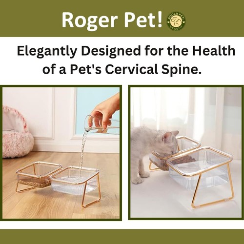 Elevated Cat & Dog Bowls 15° Tilted Stand Stainless Steel Transparent Bowls - Picture 6 of 8