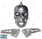 Polished Skull Headlight, White Light & Bracket For Custom Chopper Universal AEs