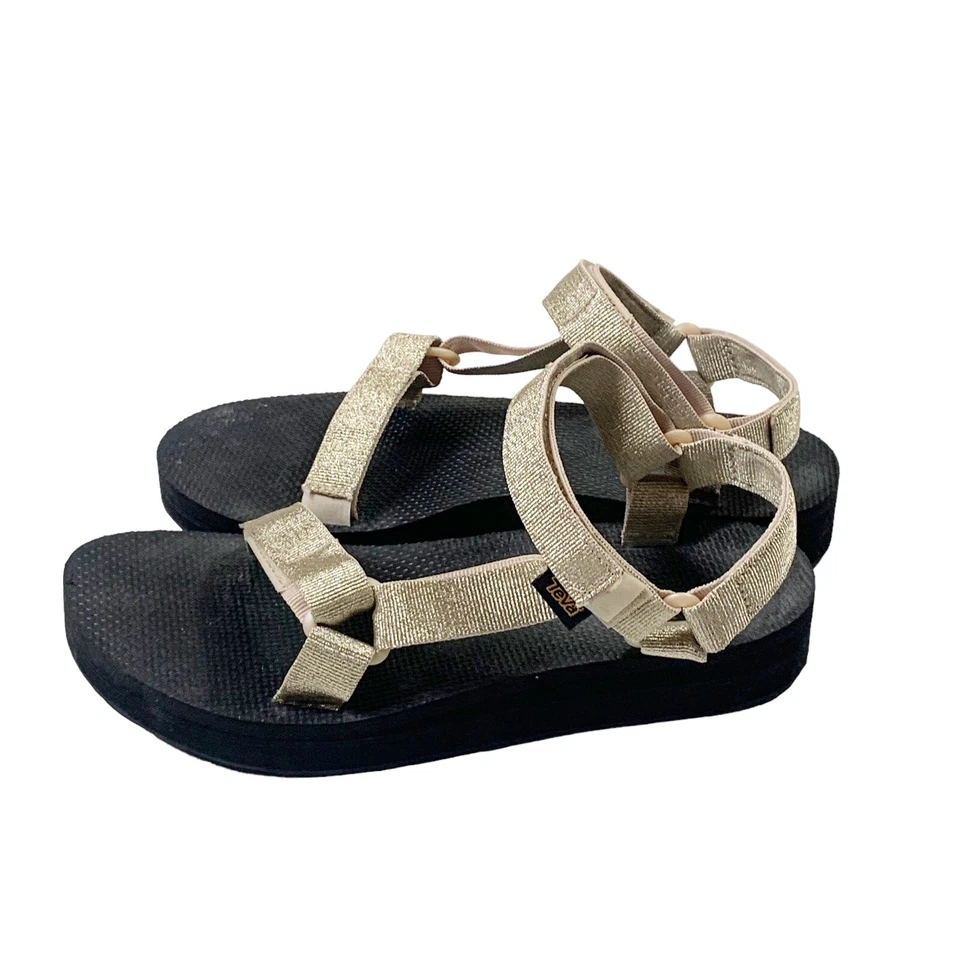 Teva Sandals Flatform Platform Ankle Strap Thong Flip Flop Metallic Gold 10 - Image 3 of 4