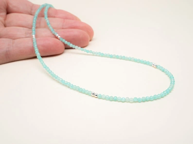 A++ Collares de piedras preciosas redondas facetadas amazonita natural hechos a mano para mujer de 18"" Foto 4 de 4