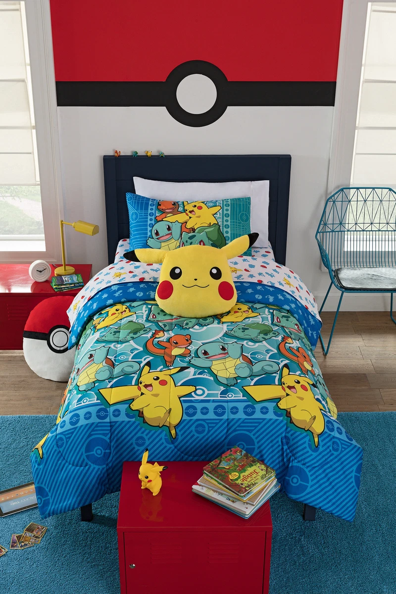 Kids Bedding Set 4 Piece Pokemon Twin Size Comforter Pillowcase Sheet Bedroom