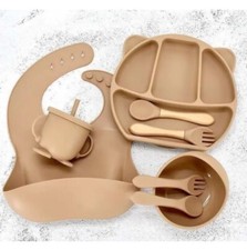 Baby Feeding 8 Pieces Silicone Set Plate Bowl , Led Weaning Plate / Blue