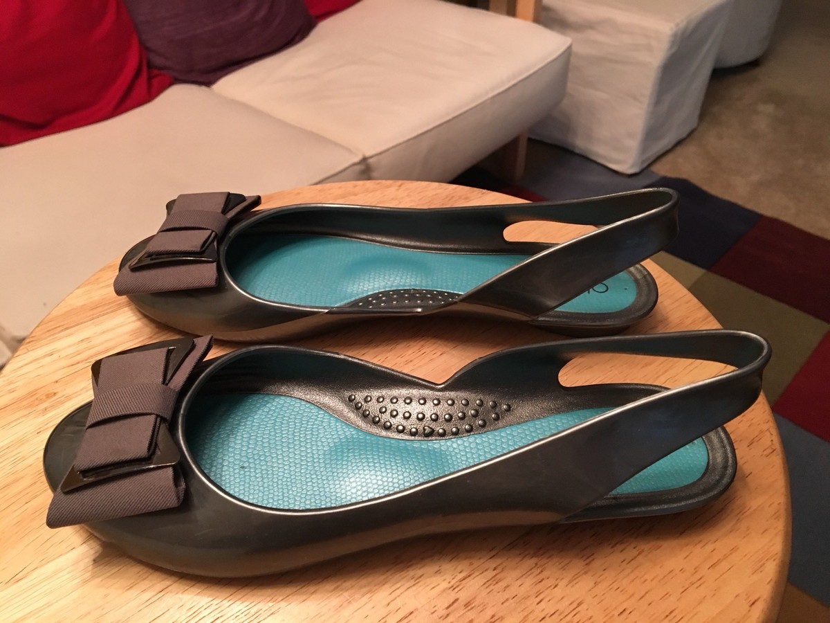 Gray Jelly Flat Sling Back Peep Toe Shoes W/ Big Ribbon