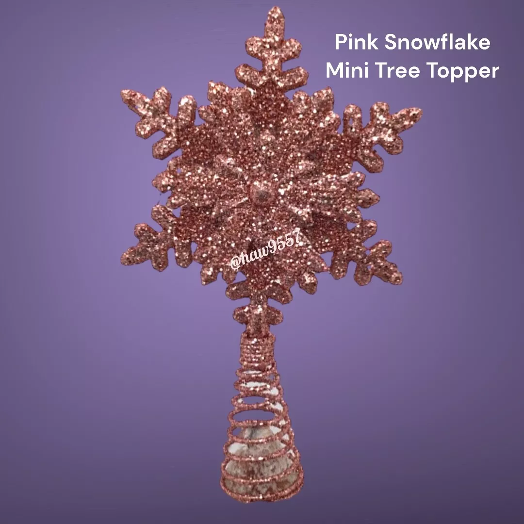 Pink Snowflake Mini Tree Topper Christmas Glitter Decor Metal