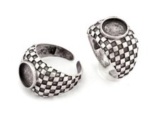 Square Checker Adjustable Ring Round Blank Bezel Setting - Antique Silver 4918