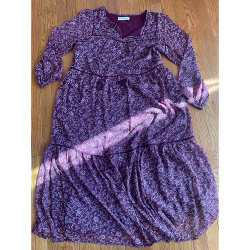 Lucky Brand Kleid Damen Small Burgund AOP Blumen Boho Cottagecore Quaste Indie - Bild 12 von 12