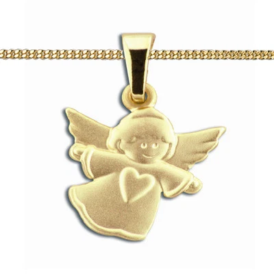 FACHHANDEL-DIREKT Baby Kinder Herz Schutz Engel Echt Gold 585 mit Silber Kette 925 vergoldet Neu