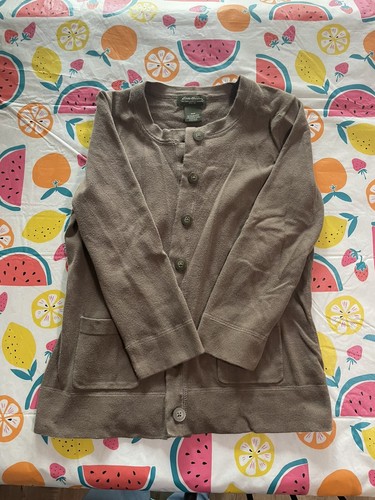 Eddie Bauer Cardigan Woman’s Size Medium 3/4 Sleeve Button Up Crew Neck Brown - Picture 4 of 4