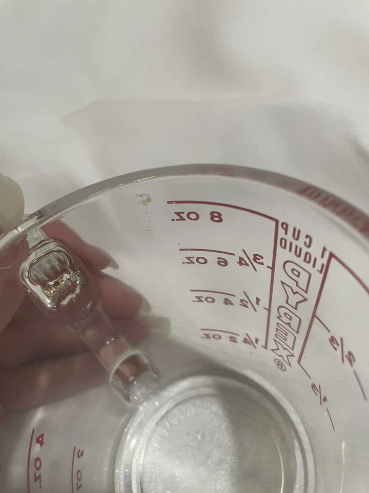 Taza medidora de vidrio PYREX One 1 taza mango en D letra roja 508-a31 vintage Foto 4 de 4