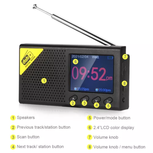 Xmas Gift DAB /DAB+ /AM /FM Digital Radio Bluetooth 5.0 Music Player 2.4inch LCD - Picture 3 of 11