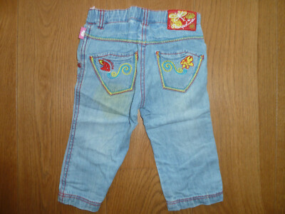Sommerjeans Pamolina Gr. 74 verstellbar mit bunten Straßsteinchen und Blüten