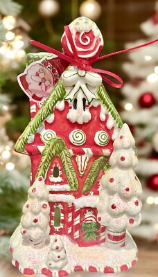 Blue Sky Clayworks CANDY CANE INN 10” Christmas Tea Light Candle