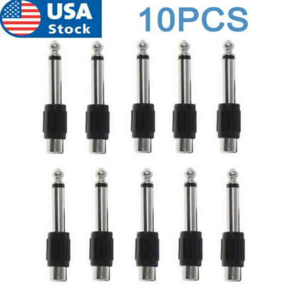10 PACKS RCA Female Jack To 6.35mm 1/4'' Male Mono Plug Audio Adapter Connector