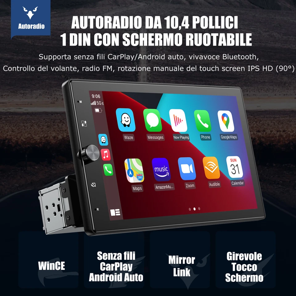 Single Din 10" Touch Screen Stereo Bluetooth Radio Car Apple/Android Carplay+CAM - Image 2 of 4