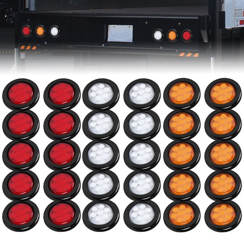 2" Inch Round Red Amber 7-LED Side Marker Clearance Trailer Truck RV Lights 12V