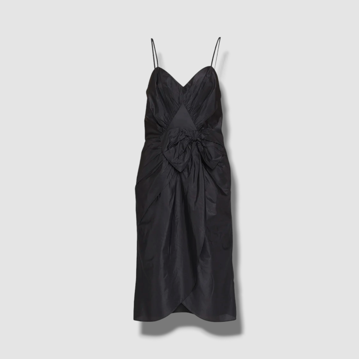 Maison Margiela Gathered Bow Silk Midi Dress, Black, Women's, 6, Cocktail & Party Wedding Guest Dresses Satin & Silk Dresses