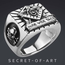 Masonic Ring Silver 925 Sterling for Freemason Masonry jewelry Aude Vide Tace