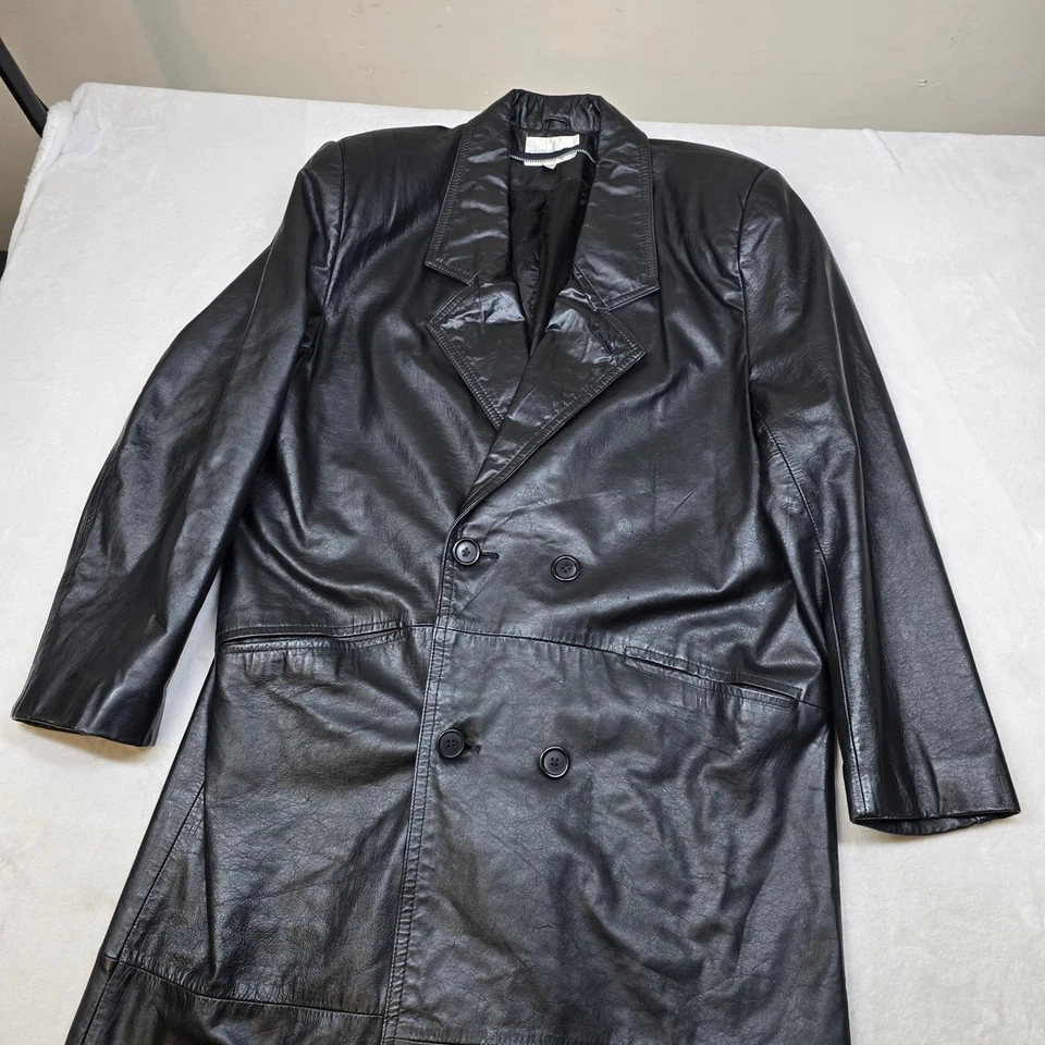 Charles Klein кожи двубортный Тренч мужской большой черный полная длина - Изображение 4 из 4